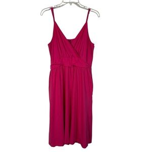 Shein Hot Pink Babydoll Cut Empire Waist Stretch Knit Tank Dress Pockets XL